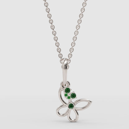 Green Gemstone Butterfly Pendant Necklace With Chain - Four