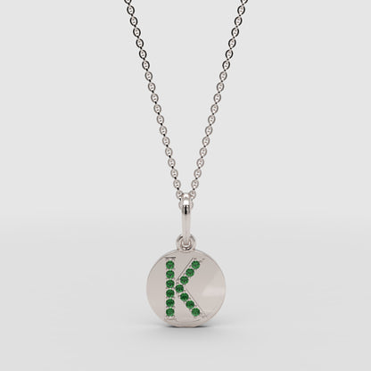 Personalized K Letter Pendant Necklace In Yellow Gold With Green Stones - Four