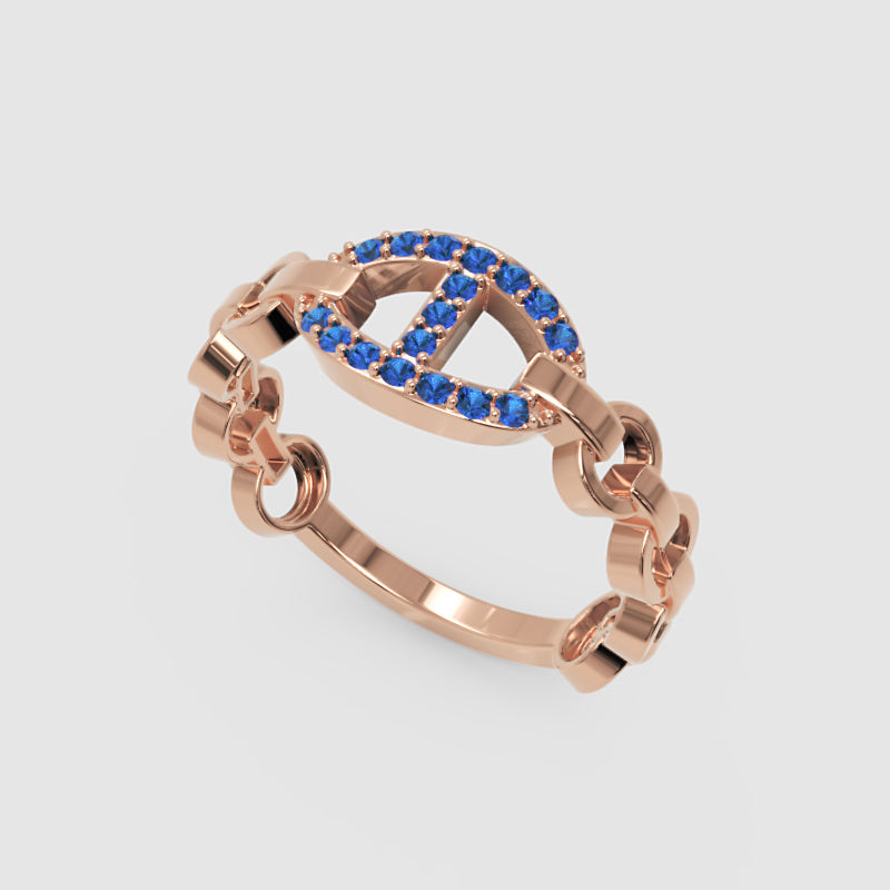 Blue Sapphire Oval Ring (Lab-Grown) | White Gold Chain Link Bar Design For Women | Jebij - Seven