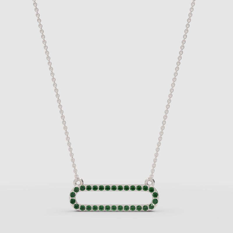 Lab-Grown Emerald Horizontal Link Pendant Necklace In Rose Gold | Minimal Modern Pave Design (16–17 Inch Adjustable) | Jebij - Four