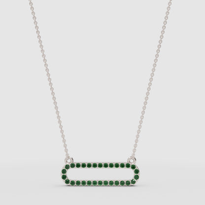 Lab-Grown Emerald Horizontal Link Pendant Necklace In Rose Gold | Minimal Modern Pave Design (16–17 Inch Adjustable) | Jebij - Four