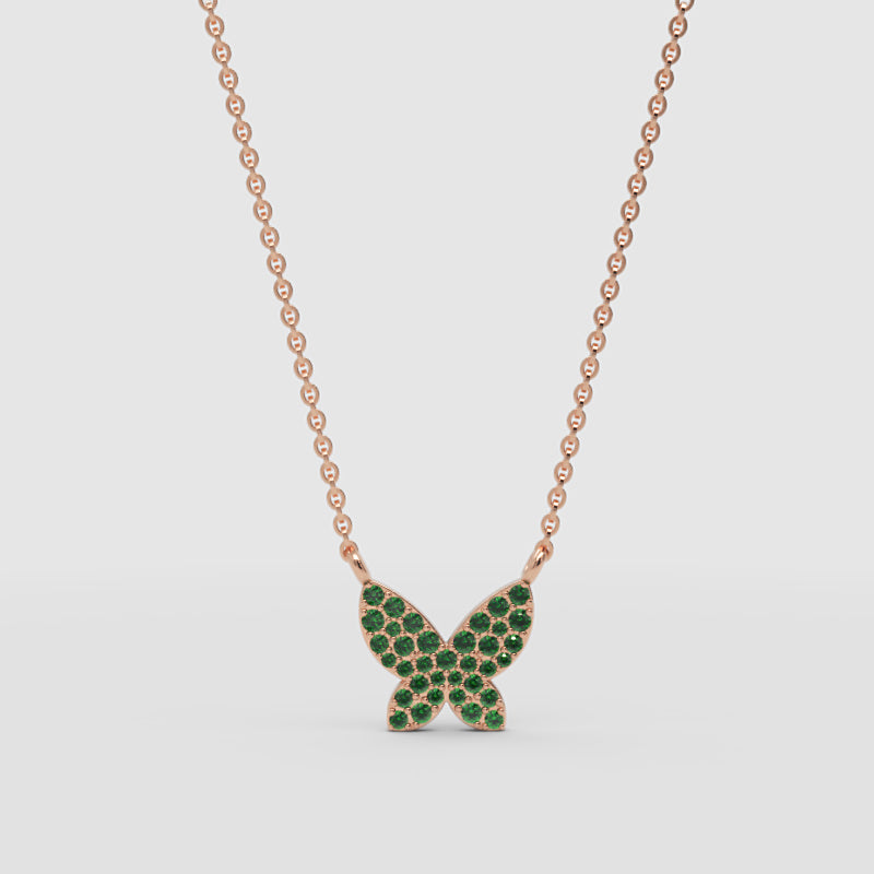 Green Crystal Butterfly Pendant Necklace With Ball Chain - Four