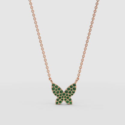 Green Crystal Butterfly Pendant Necklace With Ball Chain - Four