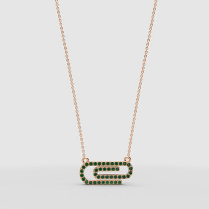 Lab-Grown Emerald Interlocking Link Pendant Necklace In Rose Gold | Modern Geometric Pave Design (16–17 Inch Adjustable) | Jebij - Four