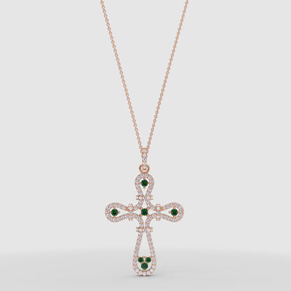 Emerald And Crystal Ornate Cross Pendant Necklace - Four