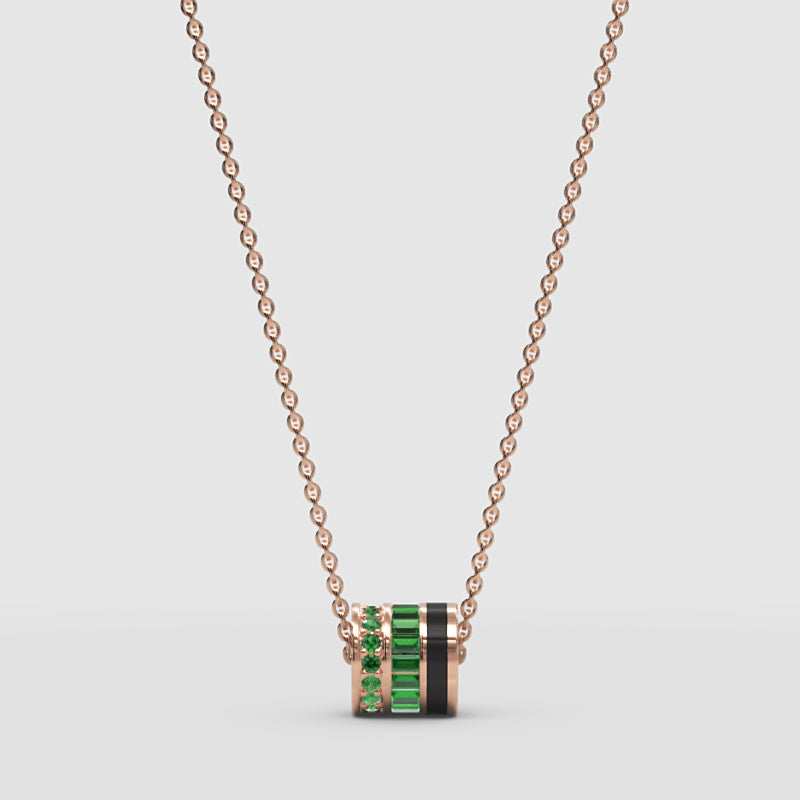 Triple Band Emerald And Black Onyx Pendant Necklace - Four