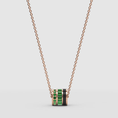 Triple Band Emerald And Black Onyx Pendant Necklace - Four