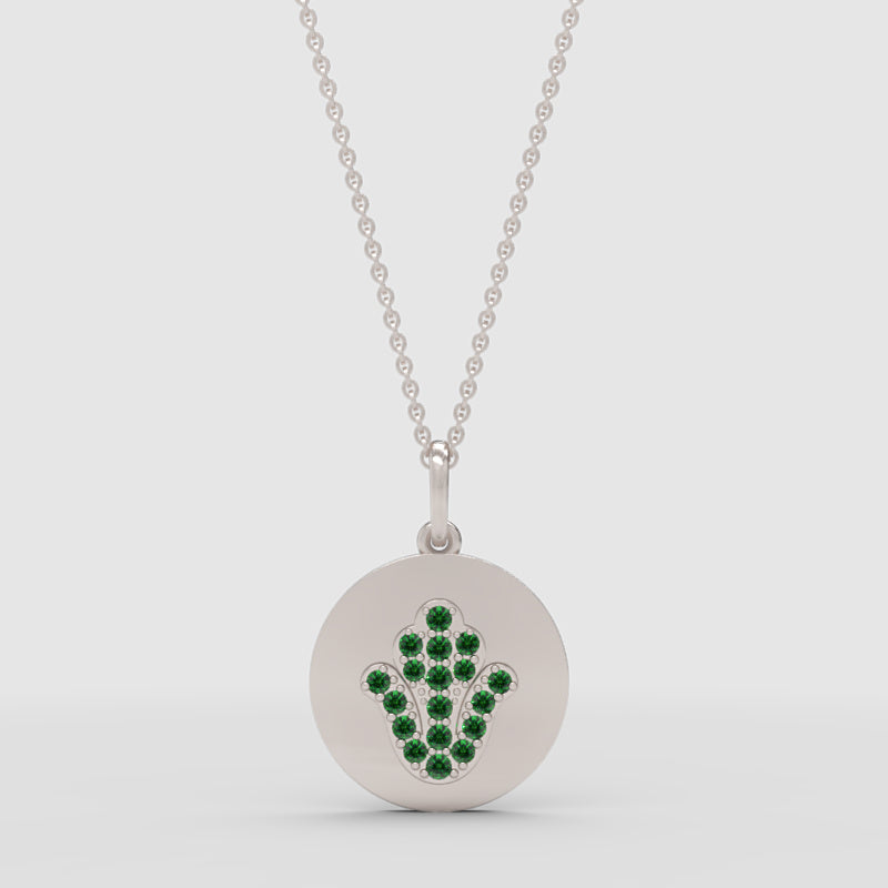 Emerald Hamsa Hand Disc Pendant Necklace - Four