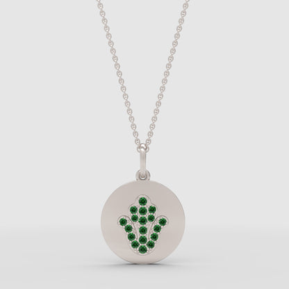 Emerald Hamsa Hand Disc Pendant Necklace - Four