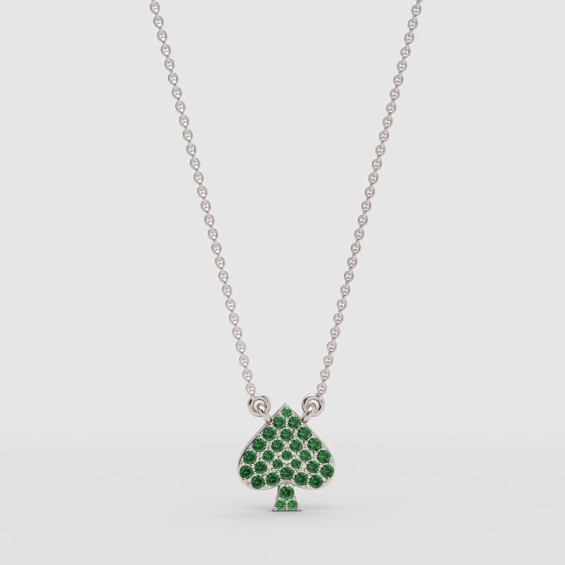 Green Crystal Spade Pendant Necklace - Three