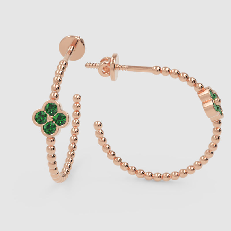 Beaded Hoop Earrings With Green Clover Accent - Four