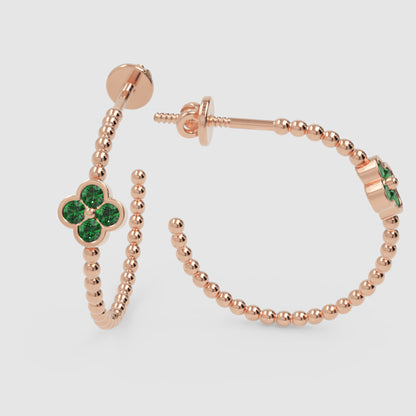Beaded Hoop Earrings With Green Clover Accent - Four