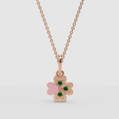 Enamel Clover Pendant Necklace With Green Stones - Four