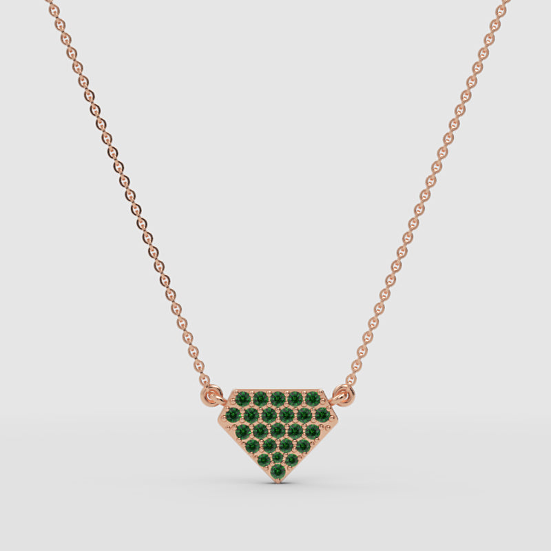 Emerald Pav Triangle Pendant Necklace - Four
