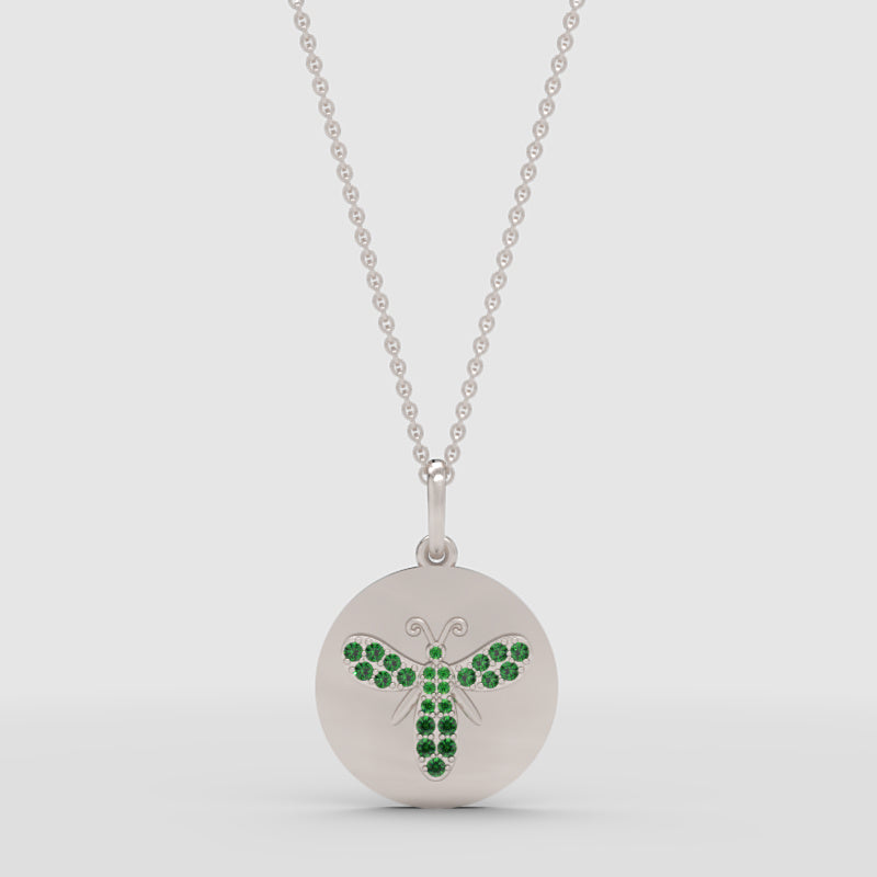Emerald Butterfly Disc Pendant Necklace - Three