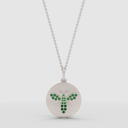 Emerald Butterfly Disc Pendant Necklace - Three