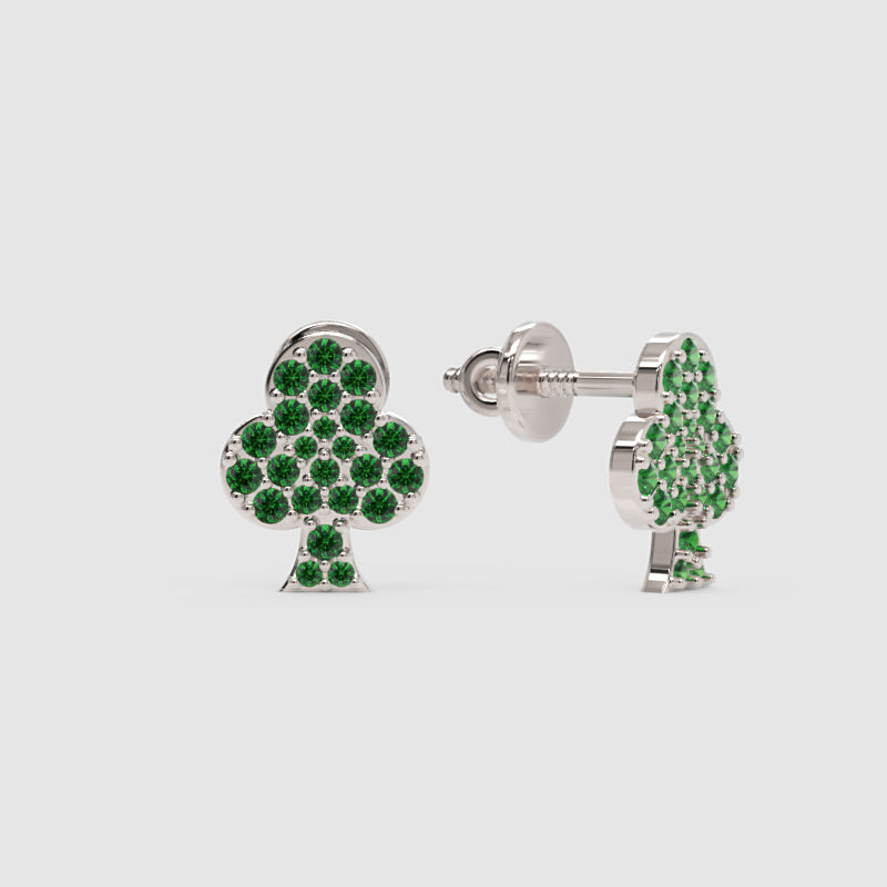 Emerald Pav Club Suit Stud Earrings With Screw Back Closure - Four