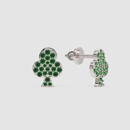Emerald Pav Club Suit Stud Earrings With Screw Back Closure - Four
