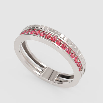 White Gold Ruby Channel Band Ring – Minimal Stackable Ring With Grooved Design | Jebij - Three
