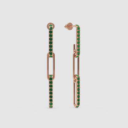 Emerald Pav Chain Link Drop Earrings - Four