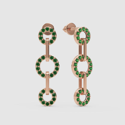 Emerald Triple Circle Link Drop Earrings - Four
