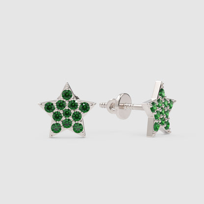 Emerald Star Stud Earrings With Screw Back Closure - Four