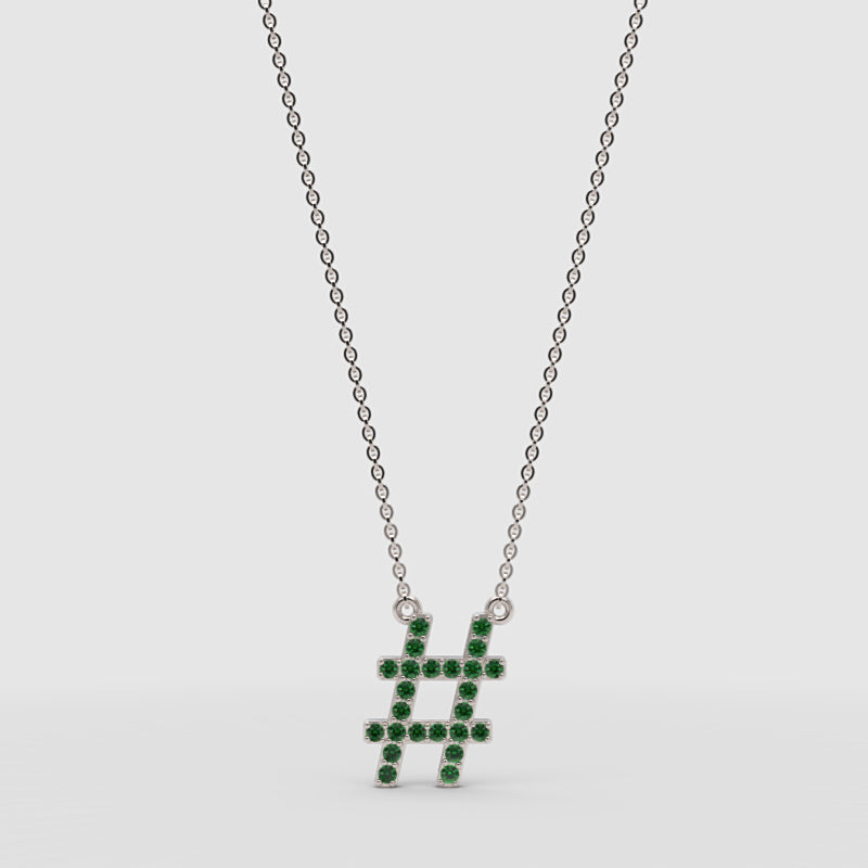 Green Crystal Hashtag Pendant Necklace - Four