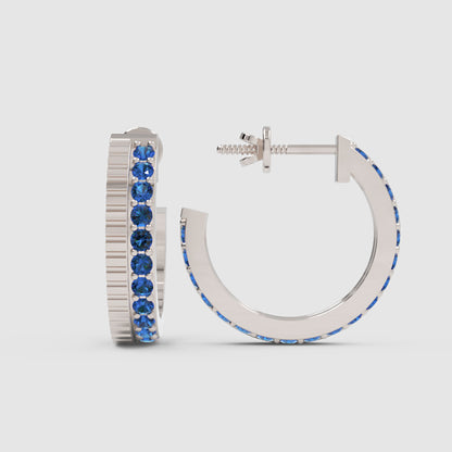 Blue Sapphire Hoop Earrings In Rose Gold – Classic Minimal Color Statement Hoops | Jebij - Seven