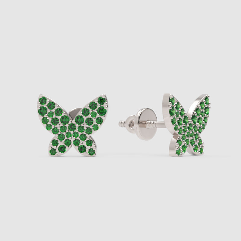 Emerald Butterfly Stud Earrings With Pav Setting - Four