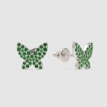Emerald Butterfly Stud Earrings With Pav Setting - Four
