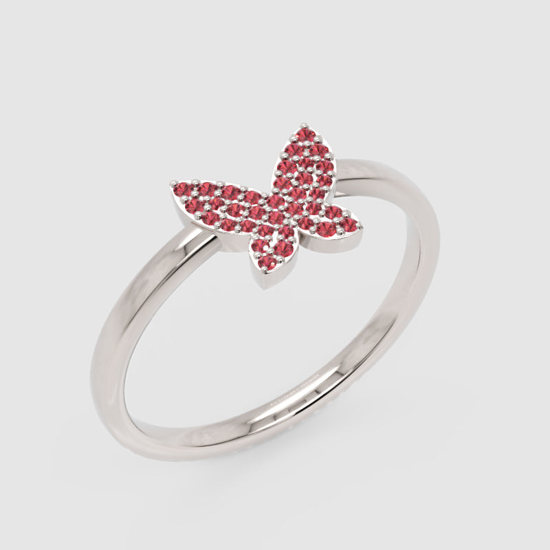 Ruby Butterfly Pav Ring In Rose Tone Finish - Seven