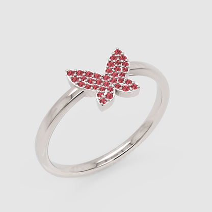 Ruby Butterfly Pav Ring In Rose Tone Finish - Seven