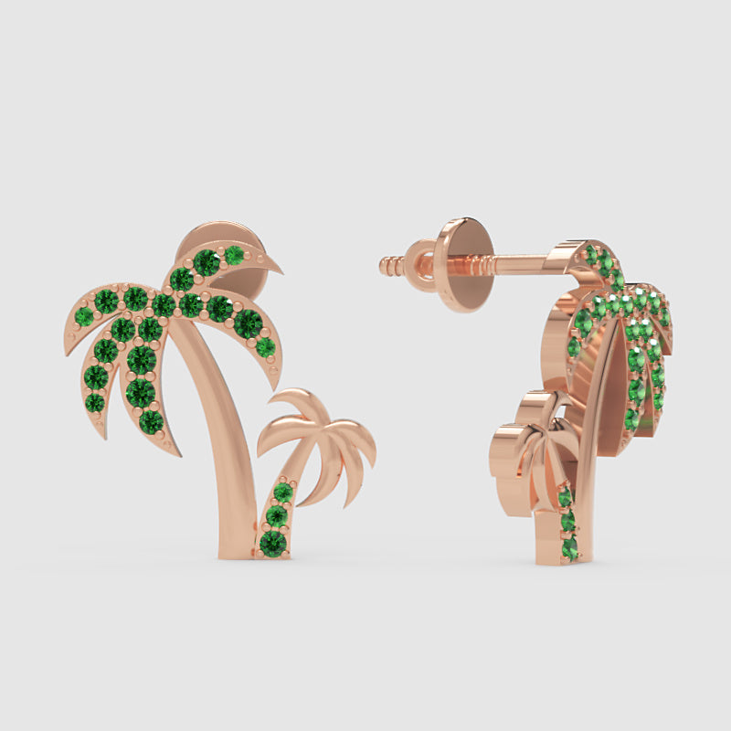 Green Crystal Palm Tree Stud Earrings - Four