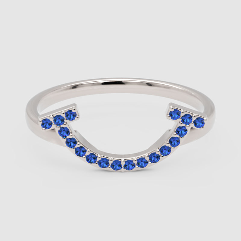 Blue Lab Grown Gemstone Horseshoe Ring - Six