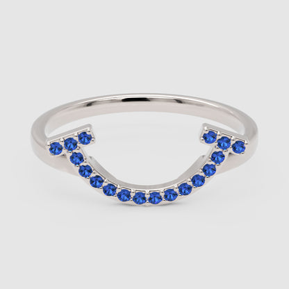 Blue Lab Grown Gemstone Horseshoe Ring - Six