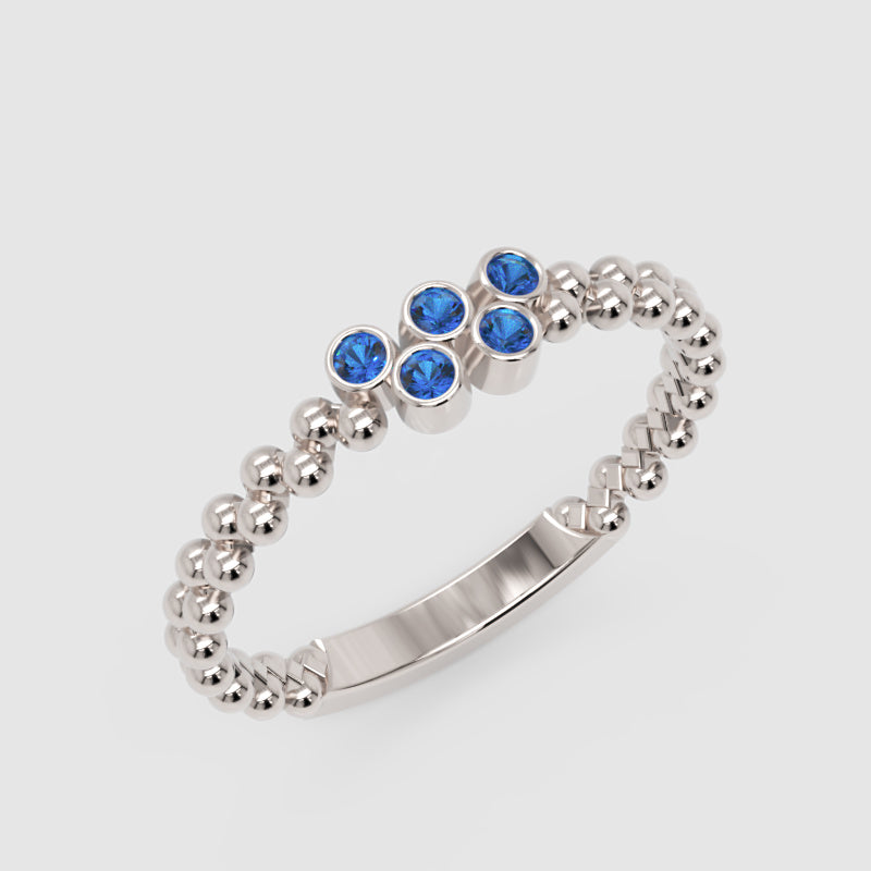 Lab-Grown Blue Sapphire Cluster Ring in Rose Gold – Minimal Beaded Band Stackable Ring | Jebij