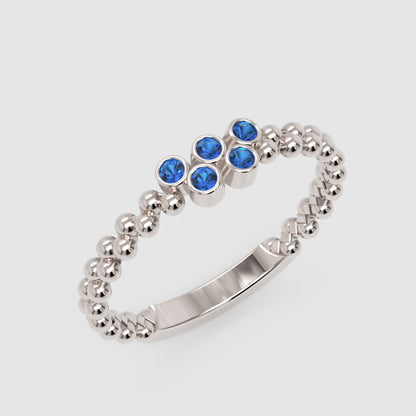 Lab-Grown Blue Sapphire Cluster Ring in Rose Gold – Minimal Beaded Band Stackable Ring | Jebij