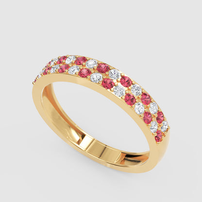 Double Row Ruby And Diamond Eternity Band Ring - Seven