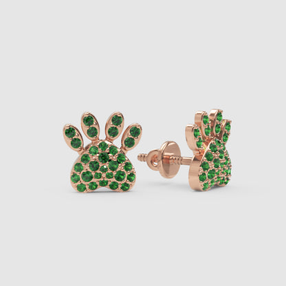 Green Crystal Paw Print Stud Earrings With Screw Back - Four