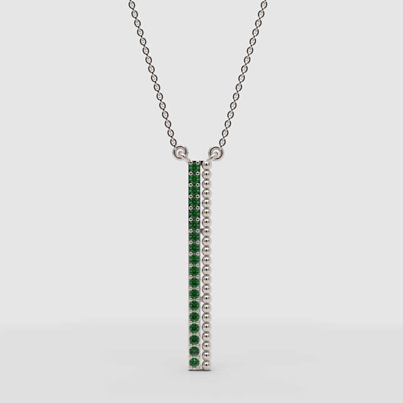 Emerald Vertical Bar Pendant Necklace With Beaded Detail - Four