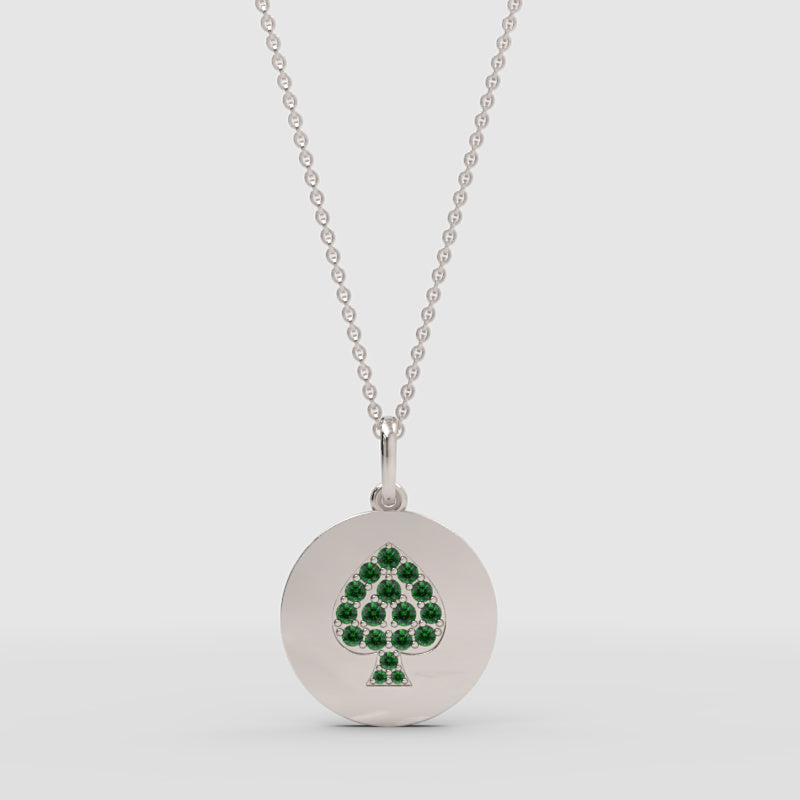 Emerald Spade Disc Pendant Necklace - Four