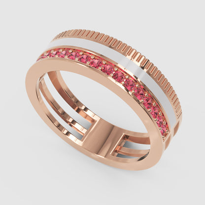 Rose Gold Ruby Band Ring With White Enamel Center – Customizable Modern Statement Ring | Jebij - Three