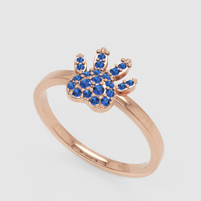 Blue Sapphire Paw Print Ring For Pet Lovers - Seven