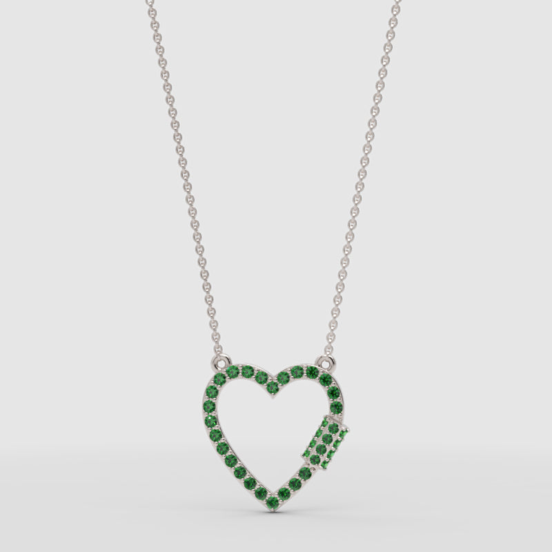 Lab-Grown Emerald Open Heart Necklace In Rose Gold | Elegant Pave Pendant With Adjustable 16–17 Inch Chain - Four