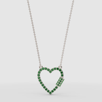 Lab-Grown Emerald Open Heart Necklace In Rose Gold | Elegant Pave Pendant With Adjustable 16–17 Inch Chain - Four