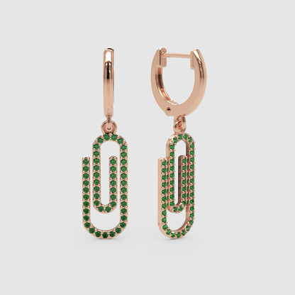 Emerald Paperclip Link Huggie Hoop Earrings - Four