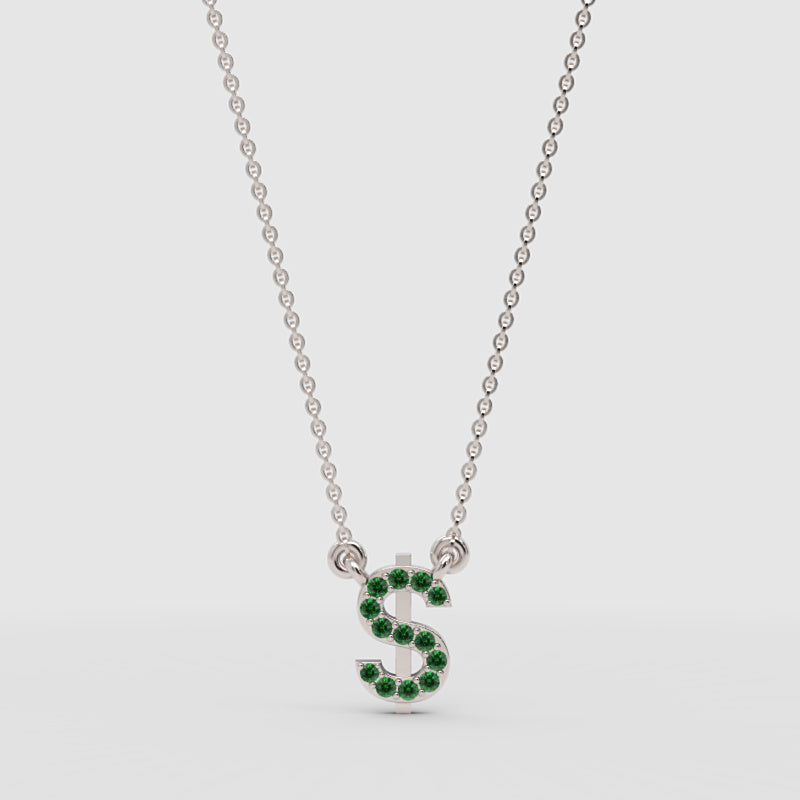 Emerald Dollar Sign Initial Pendant Necklace - Four