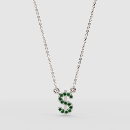 Emerald Dollar Sign Initial Pendant Necklace - Four