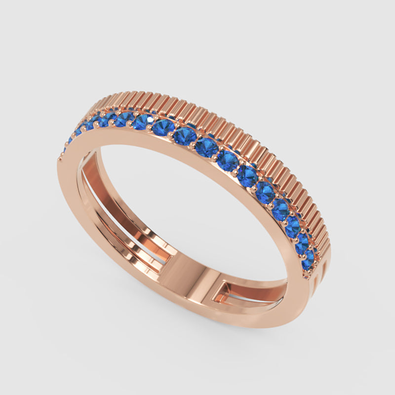 Gold Blue Sapphire Band Ring 4Mm – Minimal Textured Stackable Ring | Jebij - Seven
