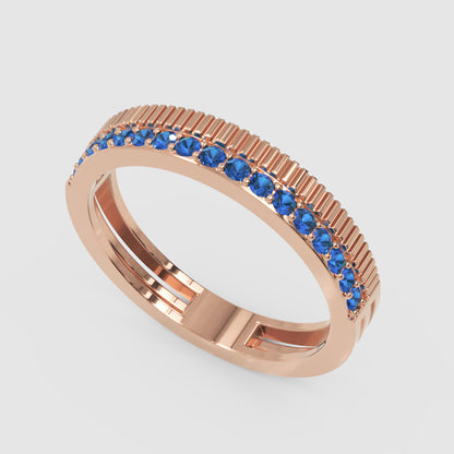 Gold Blue Sapphire Band Ring 4Mm – Minimal Textured Stackable Ring | Jebij - Seven